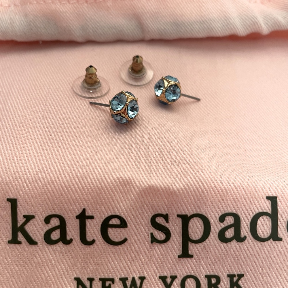 Kate Spade gold stud earrings with teal gems